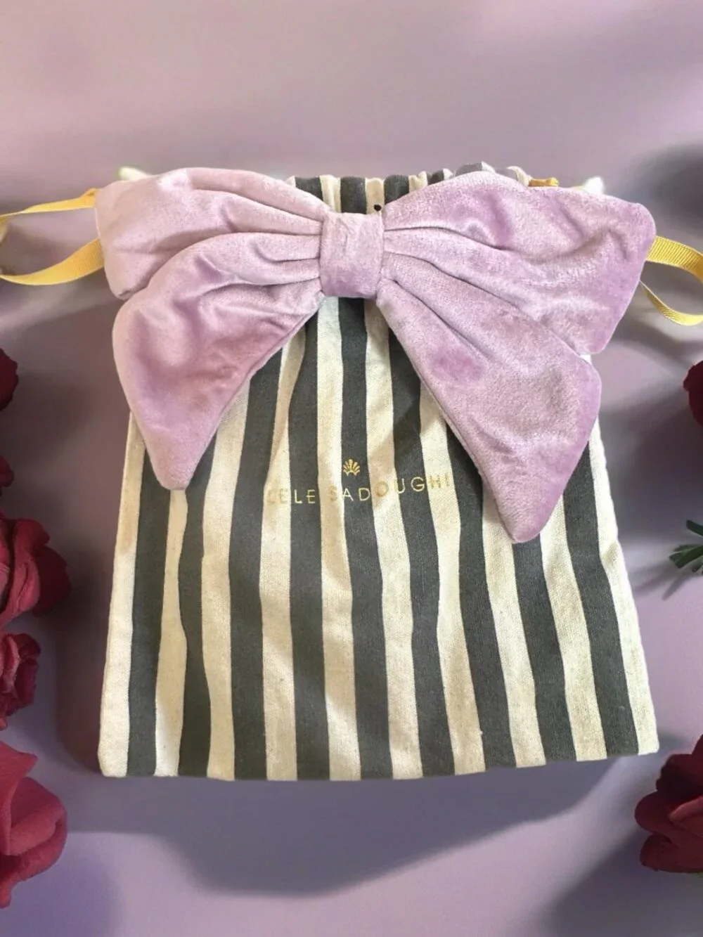 Lele Sadoughi Lavender Velvet Bow Hair Clip With Storage Bag